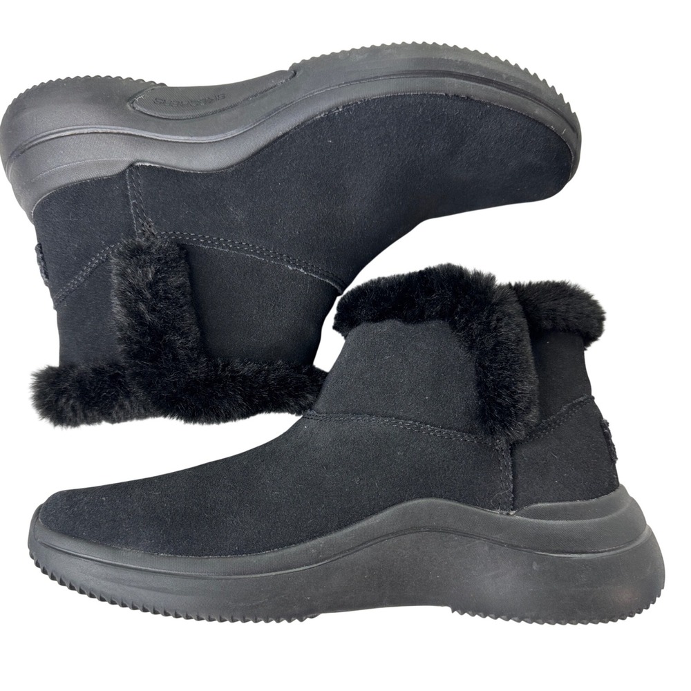 Skechers On-the-GO Joy‎ Women Black Suede Faux Fur Trim Winter Ankle Boots
